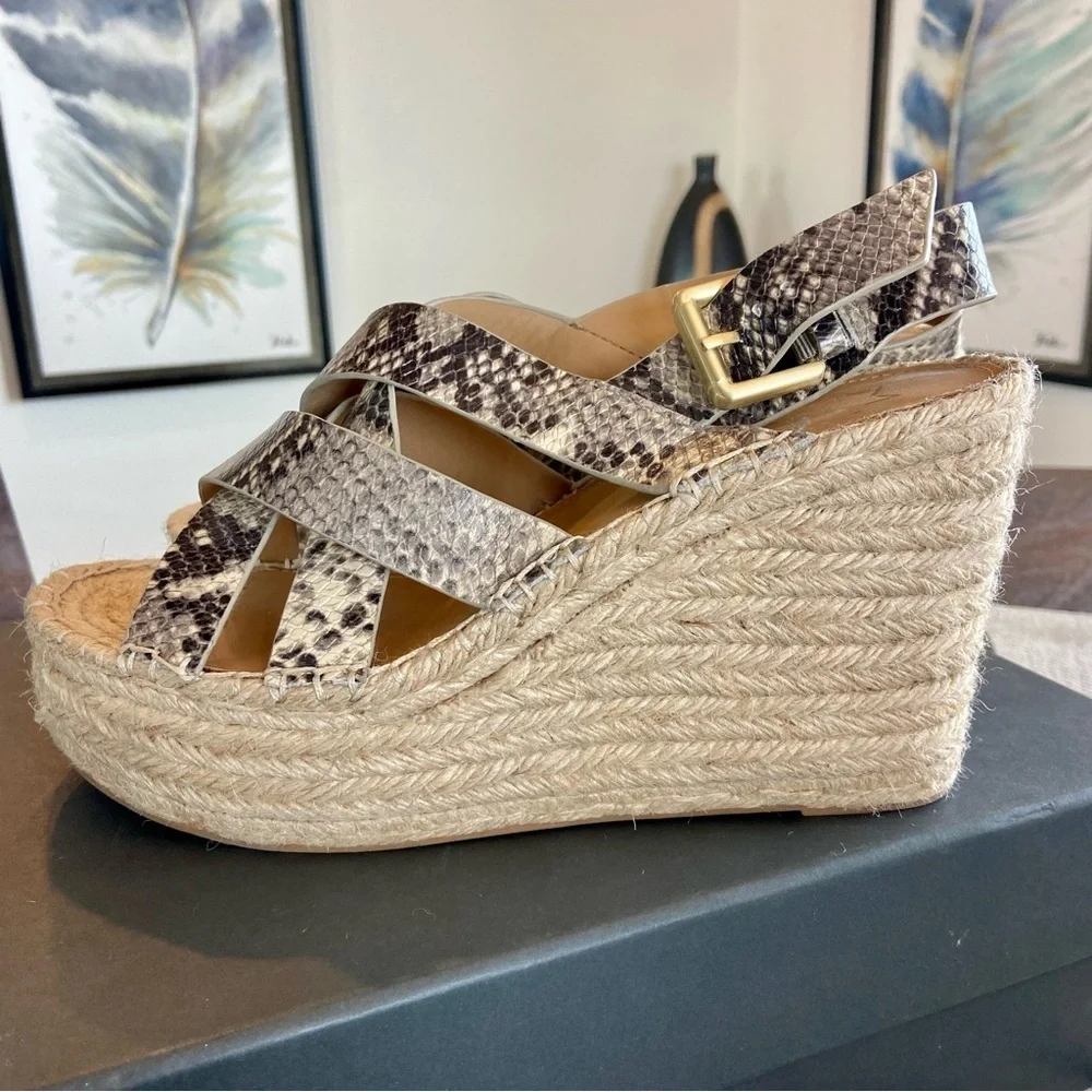 Marc Fisher Wedges Espadrille Snake Print Leather Platform Mlalenni